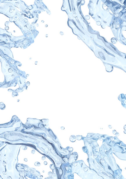 istock Water splash with water droplets isolated on light background. 3D illustration 1036152108
