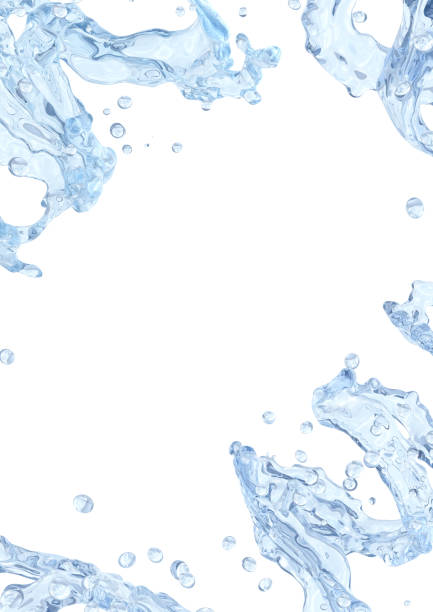 istock Water splash with water droplets isolated on light background. 3D illustration 1036152128