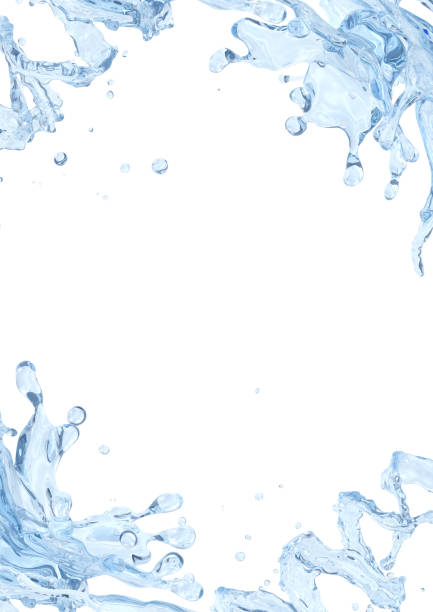 istock Water splash with water droplets isolated on light background. 3D illustration 1036152178