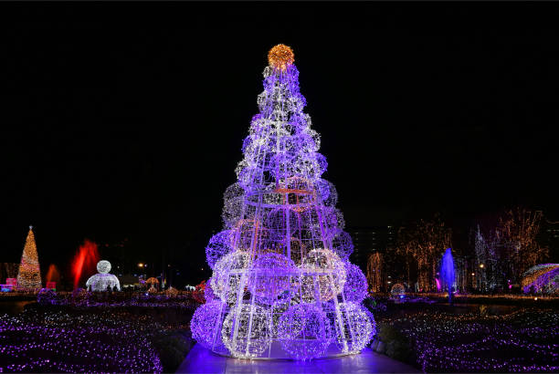 istock Outdoor illuminated christmas decorations glittering against night sky 1036155320