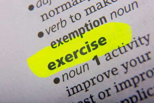 The word exercise printed in the English dictionary