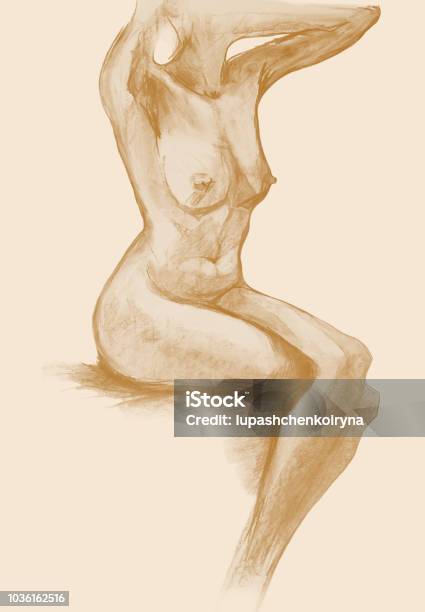 Fashionable Illustration Of The Original Authors Artistic Line Art Sanguine Portrait Of A Female Figure In The Impressionist Style Stock Illustration - Download Image Now