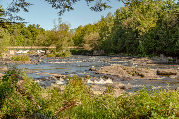 istock Bridge crossing a river with some rapids on a sunny morning 1036165924