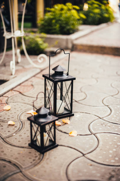 Vintage decorative lantern with candles Wedding ceremony