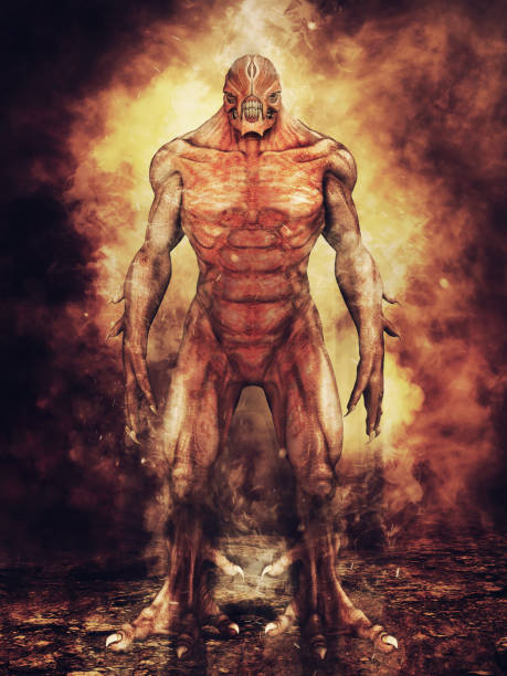 istock Red monster standing in flames 1036177866