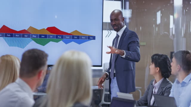 Male African-American business man holding a presentation in the conference room