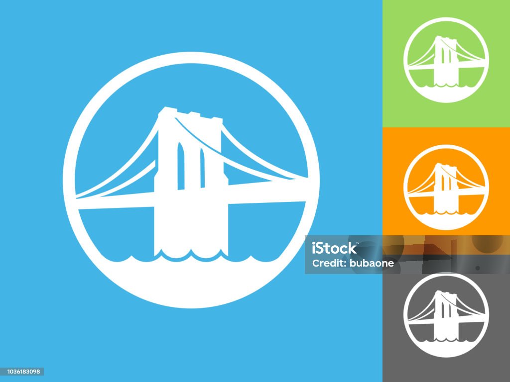 Brooklyn Bridge Flat Icon on Blue Background Brooklyn Bridge Flat Icon on Blue Background. The icon is depicted on Blue Background. There are three more background color variations included in this file. The icon is rendered in white color and the background is blue. Blue stock vector