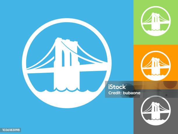 Brooklyn Bridge Flat Icon On Blue Background Stock Illustration - Download Image Now - Blue, Brooklyn Bridge, Construction Industry