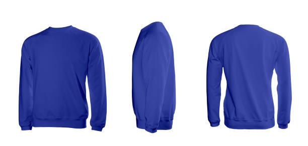 istock Blue men's sweatshirt with long sleeves in rear and side views 1036185340
