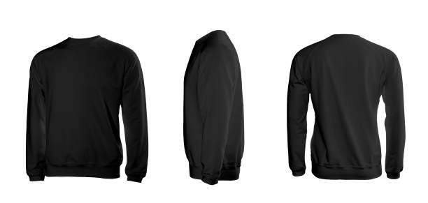 istock Black men's sweatshirt with long sleeves in rear and side views 1036185454