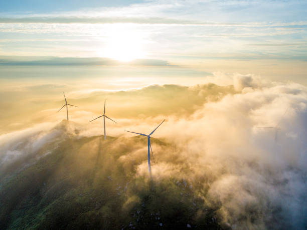Aerial cloud sea and wind power Aerial cloud sea and wind power renewable energy stock pictures, royalty-free photos & images
