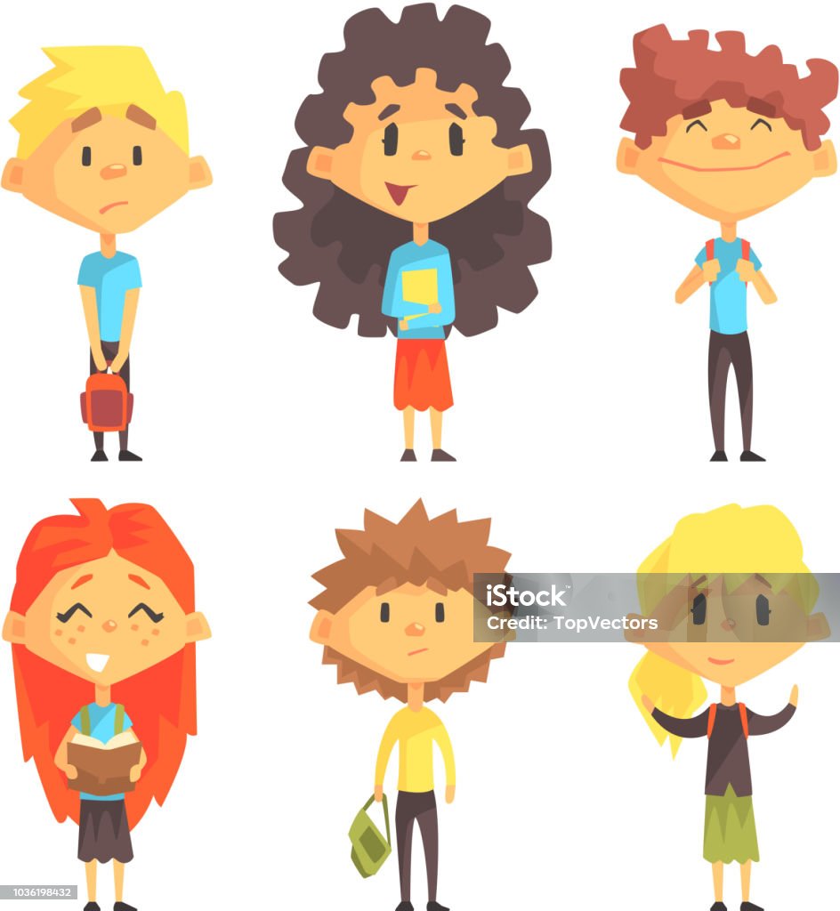 Flat Vector Set Of Disciples With Books And Backpacks Pupils Of.