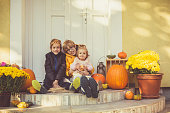 Children enjoying the colors of autumn