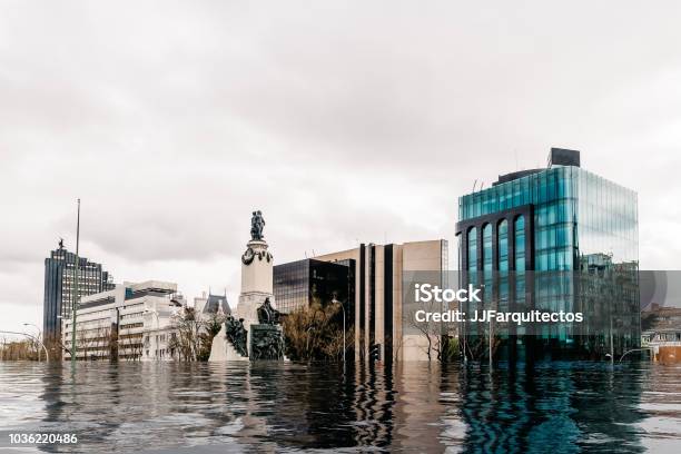 Hypothetical Flood Of Water In Madrid Due To Global Warming Stock Photo - Download Image Now