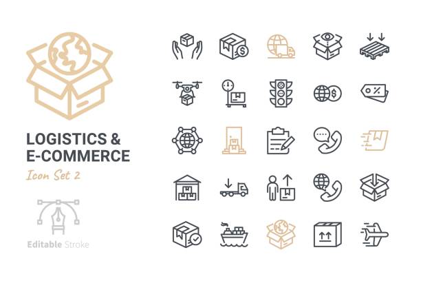 Logistics & E-commerce Logistics & E-commerce vector icon set freight transportation stock illustrations