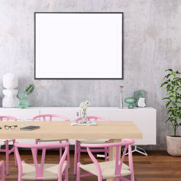 istock Nordic style apartment dining room with picture frame template 1036224914