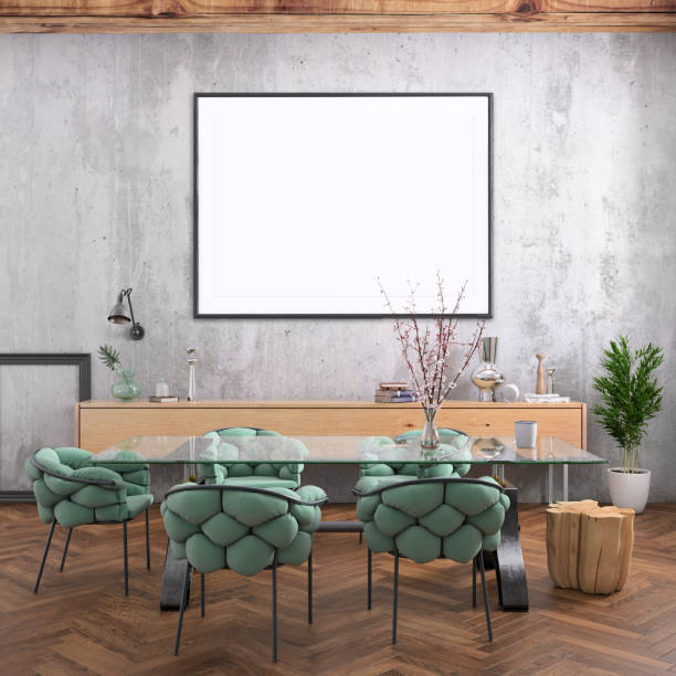 istock Nordic style apartment dining room with picture frame template 1036224964