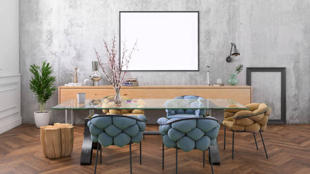 istock Nordic style apartment dining room with picture frame template 1036224974