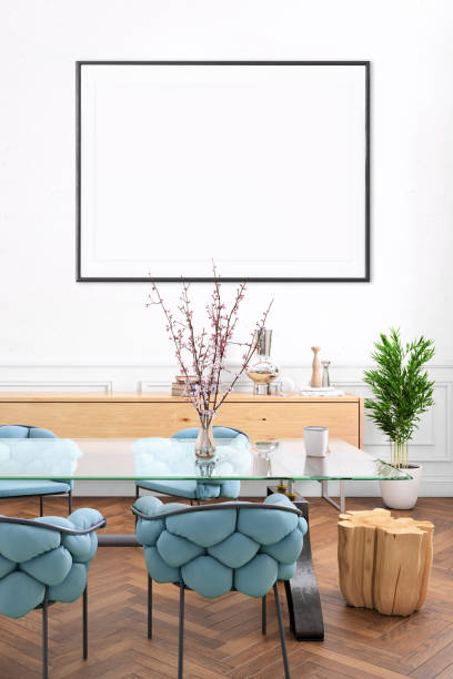 istock Nordic style apartment dining room with picture frame template 1036224982