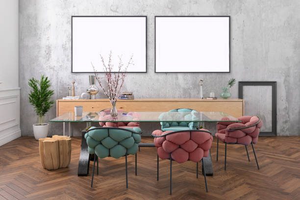 istock Nordic style apartment dining room with picture frame template 1036224984