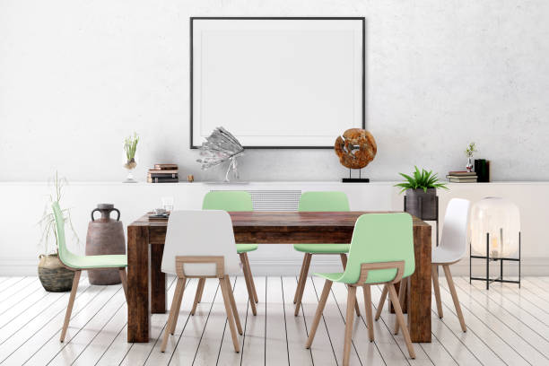 istock Nordic style apartment dining room with picture frame template 1036224986