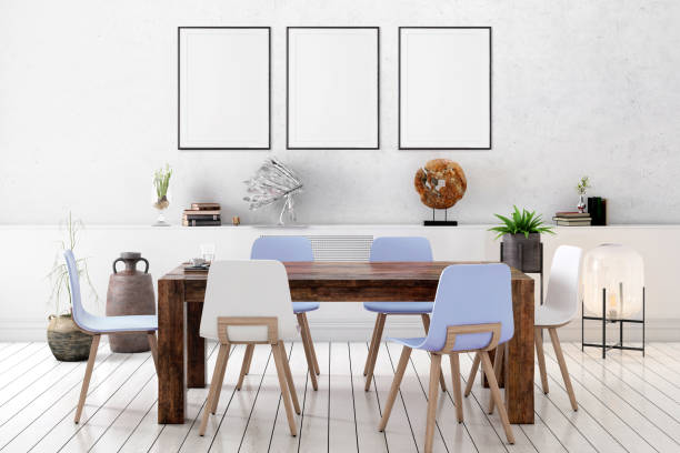 istock Nordic style apartment dining room with picture frame template 1036224992