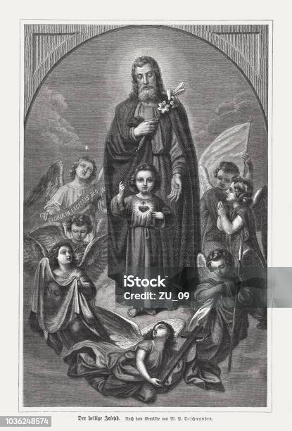 Saint Joseph The Foster Father Of Jesus Woodcut Published 1876 Stock Illustration - Download Image Now