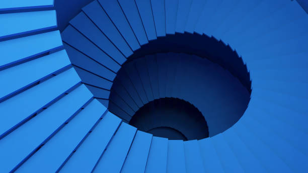 istock Structure of blue spiral staircase or tunnel in digital data technology concept. 3d abstract illustration. 1036260110