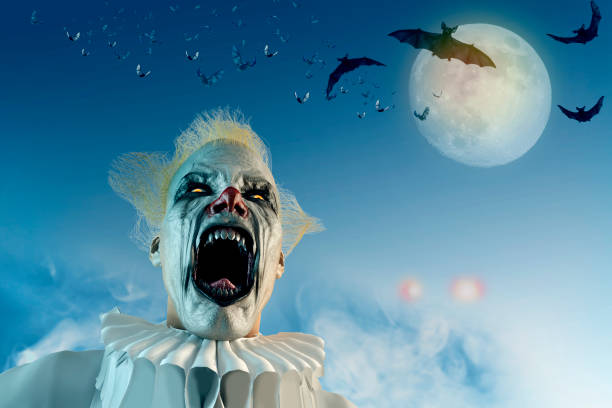 istock 3D Illustration of scary clown on Halloween background 1036270736