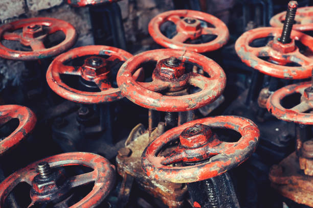istock A lot of old black with red valves. 1036274492
