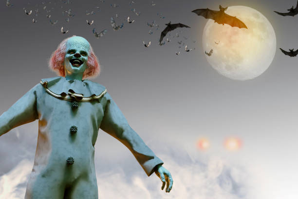 3D Illustration of scary clown on Halloween background