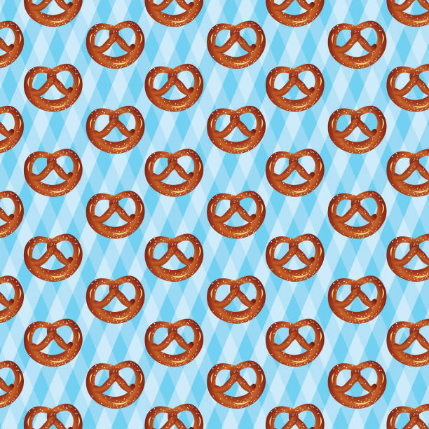 ilustraciones, imágenes clip art, dibujos animados e iconos de stock de vector seamless pattern  - pretzel sesame vector snack