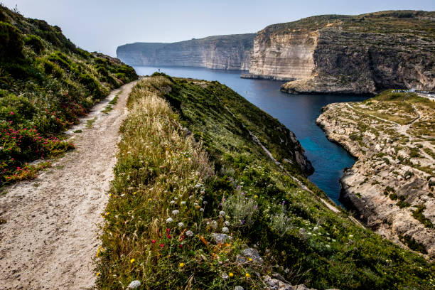 Hiking Path, Cliffs nearby Xlendi Tower, Ras il-Bajda, Xlendi, Gozo, Malta