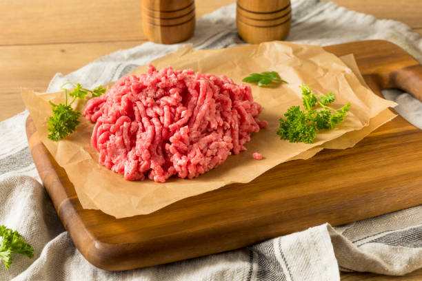 Organic Grass Fed Ground Lamb Meat Organic Grass Fed Ground Lamb Meat Ready to Cook pink pepper spice ingredient stock pictures, royalty-free photos & images