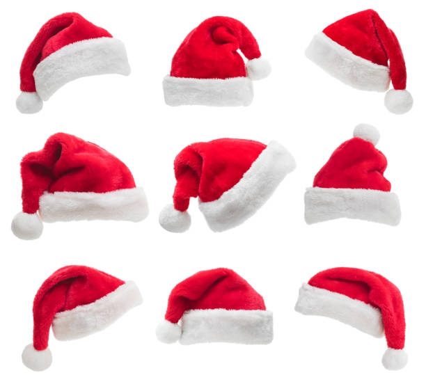 istock Set of red Santa hats isolated on a white background 1036328936