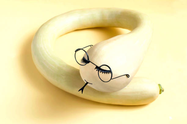 Decorative pumpkin in form of snake in glasses. Creative idea, imagination and fantasy. Minimal style