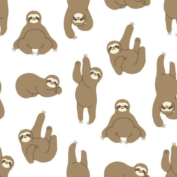 Seamless Hand-Drawn Sloth Pattern Sloths have taken over pop culture and this hand-drawn sloth pattern will make an ideal background for your design project. The pattern repeats seamlessly both vertically and horizontally meaning the sloths go on and on! The illustrator 10 vector file can be coloured and customized to suit your needs and scaled infinitely without any loss of quality. lazy stock illustrations