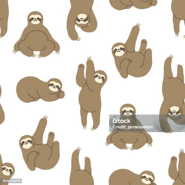 Seamless Handdrawn Sloth Pattern Stock Illustration - Download Image Now - Sloth, Laziness, Animal