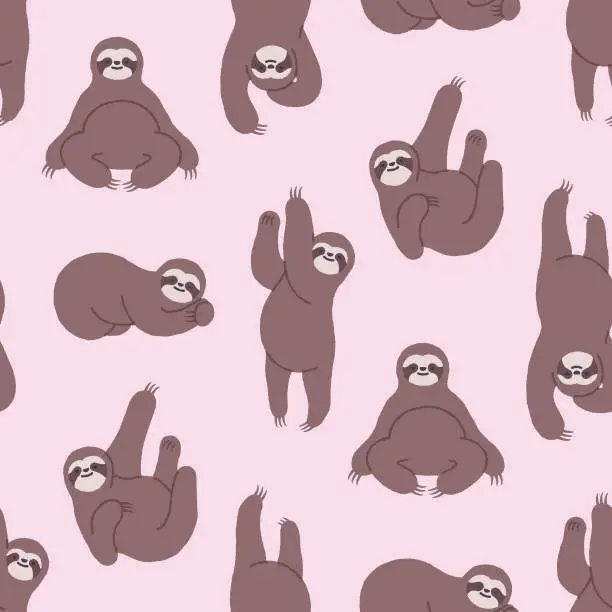 Vector illustration of Seamless Hand-Drawn Sloth Pattern