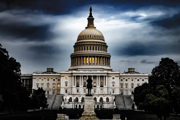 High definition US capitol building with ominous foreboding feel.