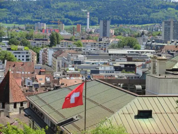 Biel, Bienne Switzerland - May 22, 2012: View of the new town of Biel during a spring.