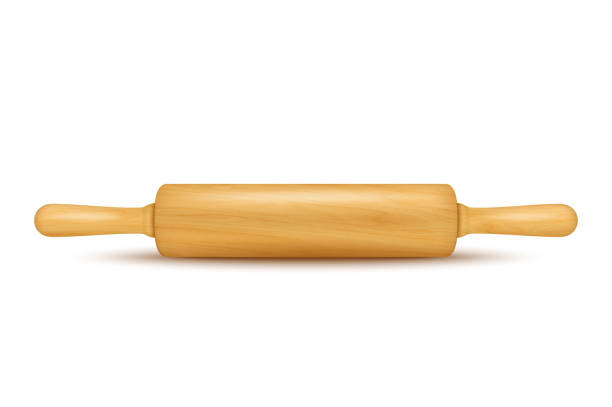 Vector realistic 3D wooden rolling pin icon closeup isolated on white background. Design template for graphics Vector realistic 3D wooden rolling pin icon closeup isolated on white background. Design template for graphics. rolling dough stock illustrations