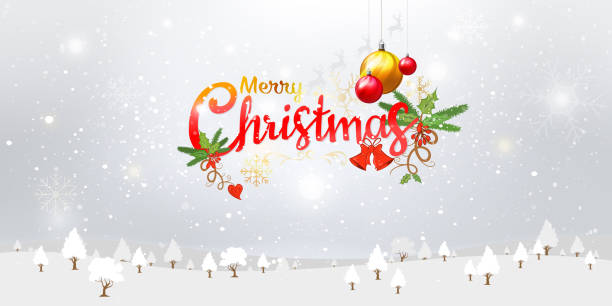istock Merry Christmas typography and Xmas ornaments with winter snow, snowflakes background. 1036408750
