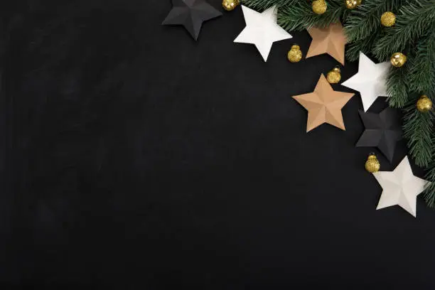 Stars and Christmas ornaments, border design, on backboard background