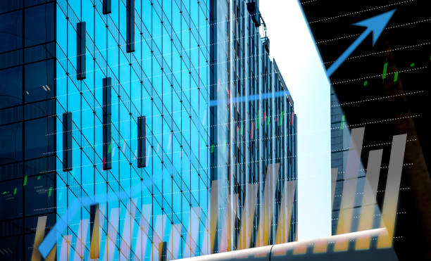 istock Hong Kong Office buildings with graph blue bull chart on background 1036417350