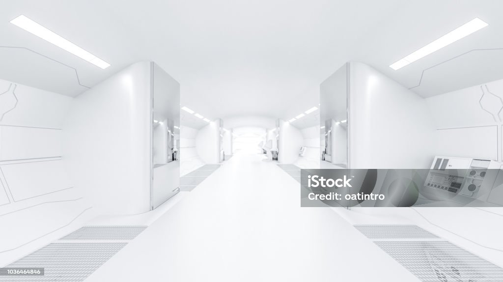 science lap and over light at end selective focus science lap and over light at end selective focus sci-fi corridor , 3D render. Laboratory Stock Photo