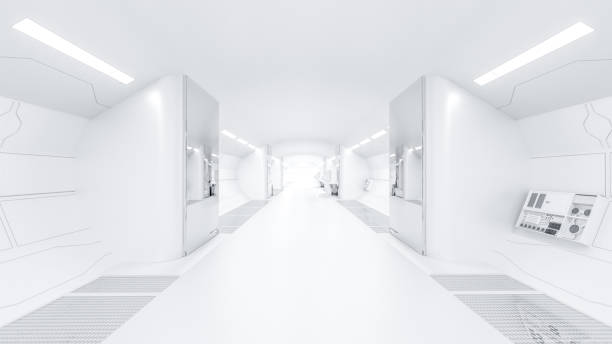 science lap and over light at end selective focus science lap and over light at end selective focus sci-fi corridor , 3D render. place of research stock pictures, royalty-free photos & images