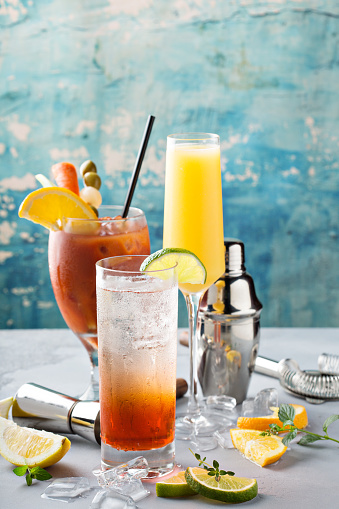 Bloody Mary and mimosa, breakfast or brunch cocktails variety