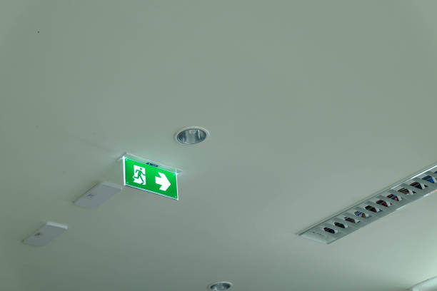 istock The Sign of Fire exit at the corridor in building 1036493212