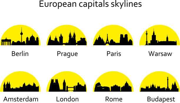 유럽 수도 스카이 라인 - rome italy skyline silhouette stock illustrations